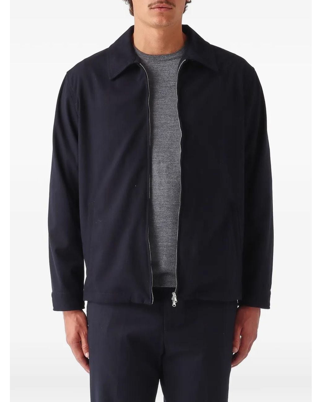 White Sand Blue Davidzip Collared Overshirt Jacket for men