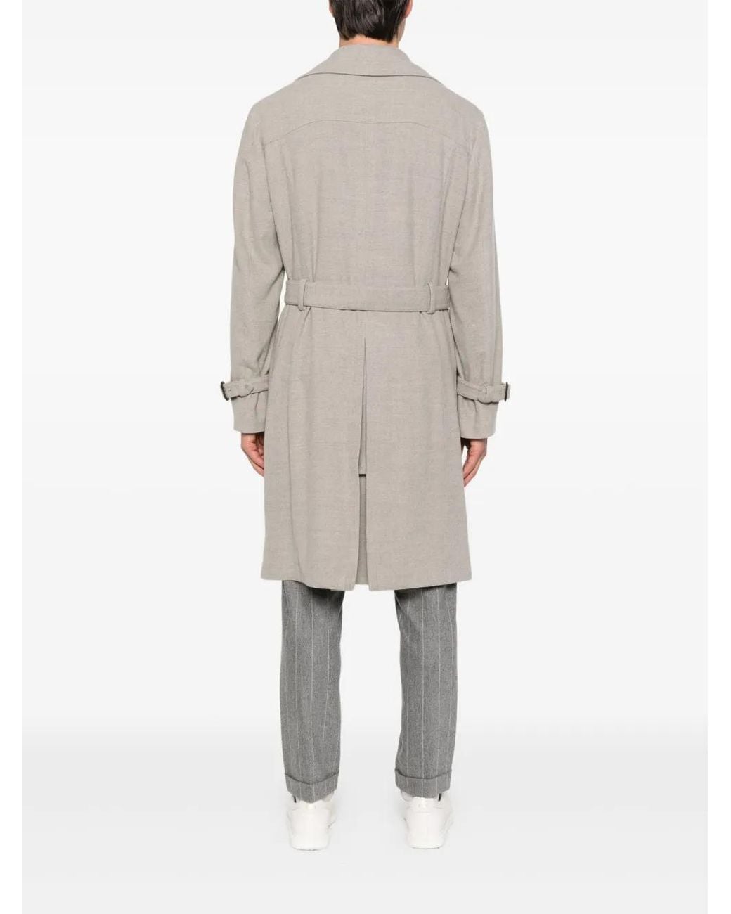 Eleventy Gray Belted Double-Breasted Trench Coat for men