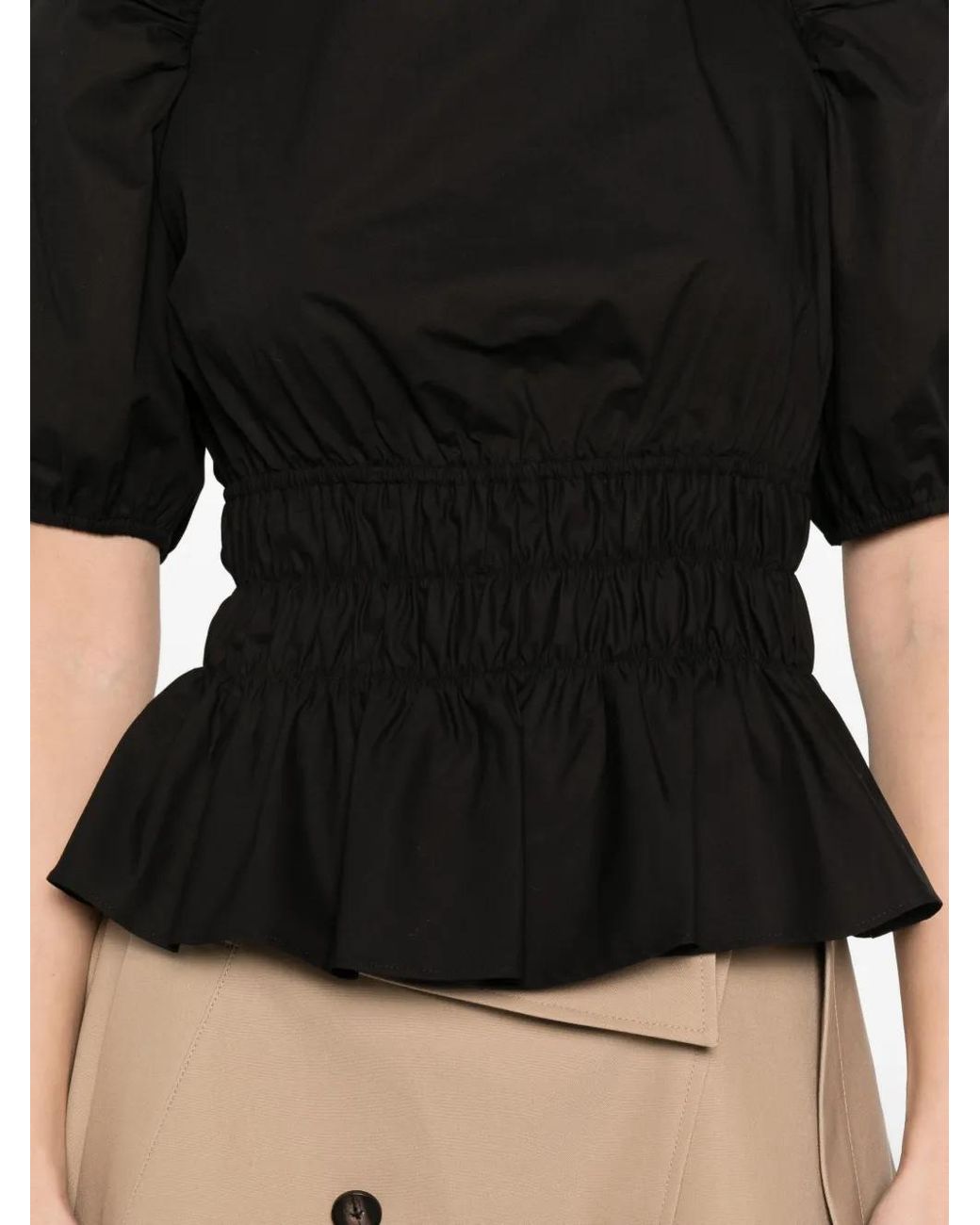 Pinko Black Cropped Top With Ruffles And Open Back