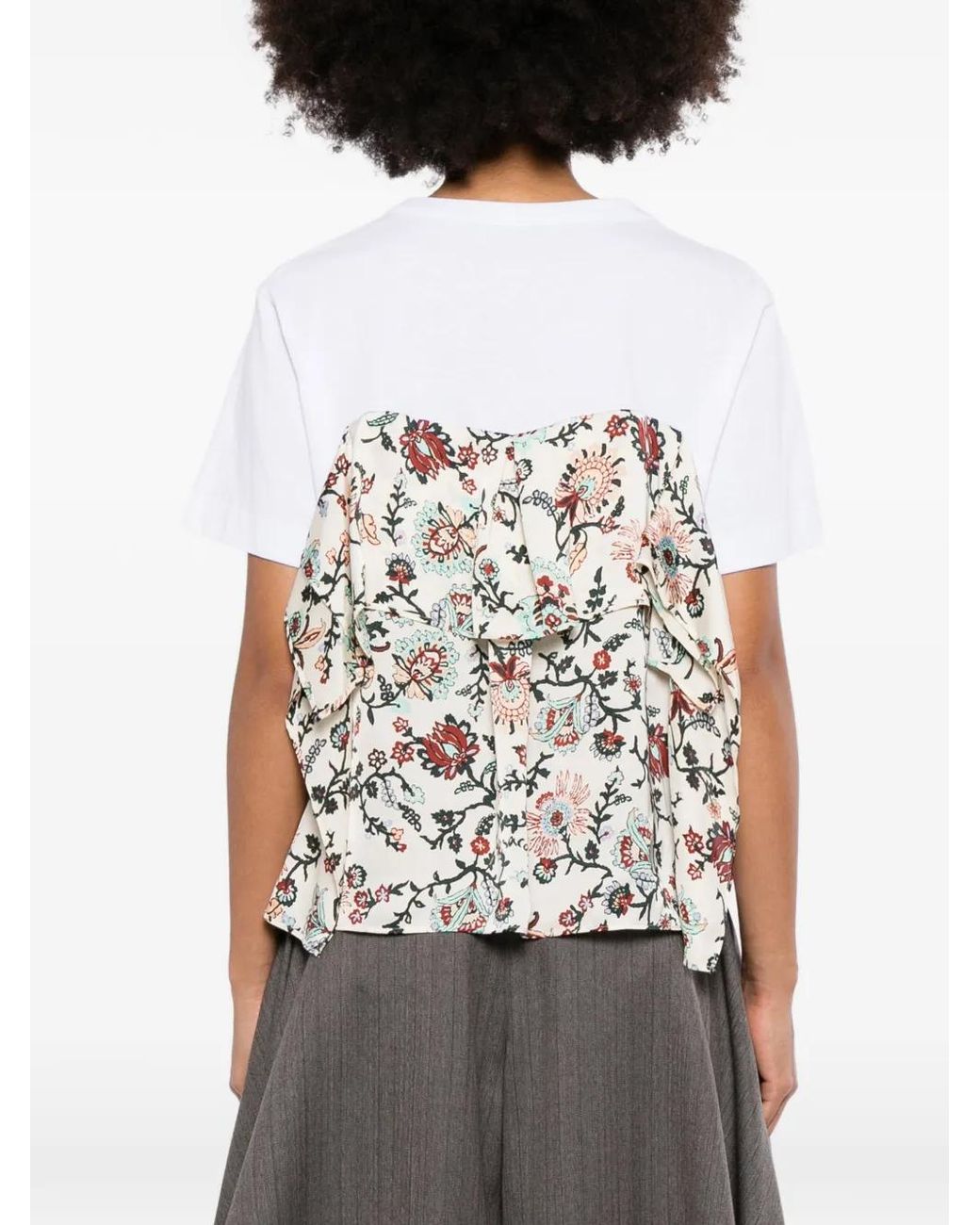 Sacai White T-Shirt Volanté À Fleurs