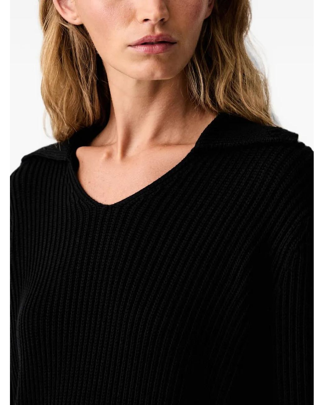 ARMANI EXCHANGE Black Ribbed-Knit Spread-Collar Sweater