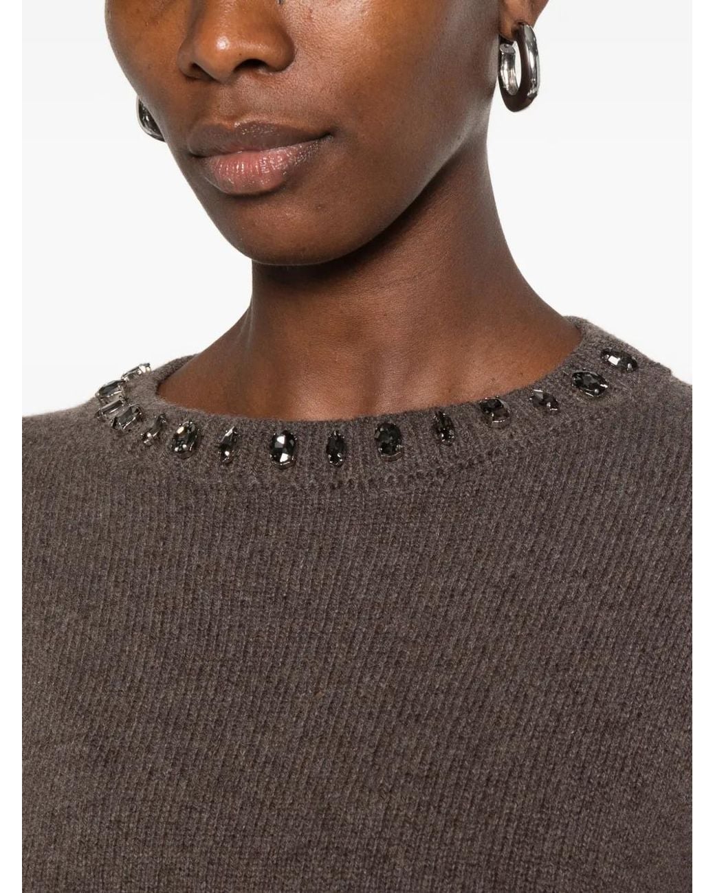 Liviana Conti Brown Crystal-Embellished Sweater