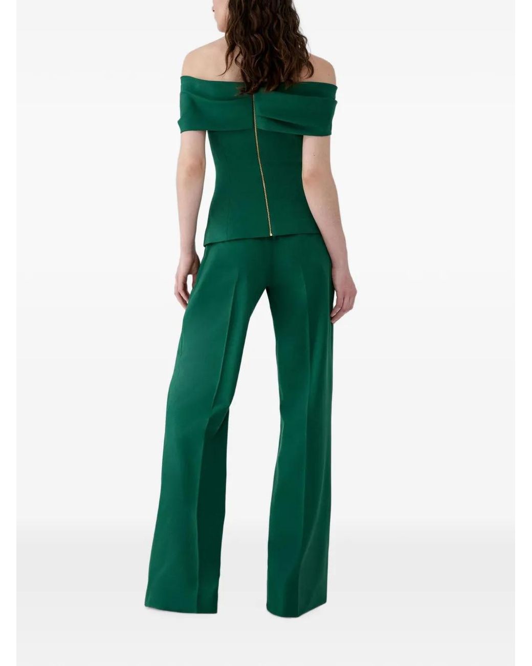 Carolina Herrera Green Draped Off-Shoulder Blouse