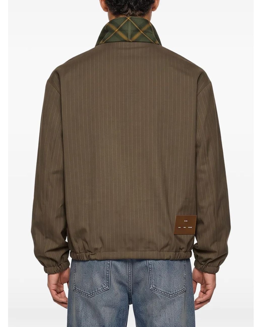 Song For The Mute Brown Pinstripe-Pattern Scarf-Detail Jacket for men