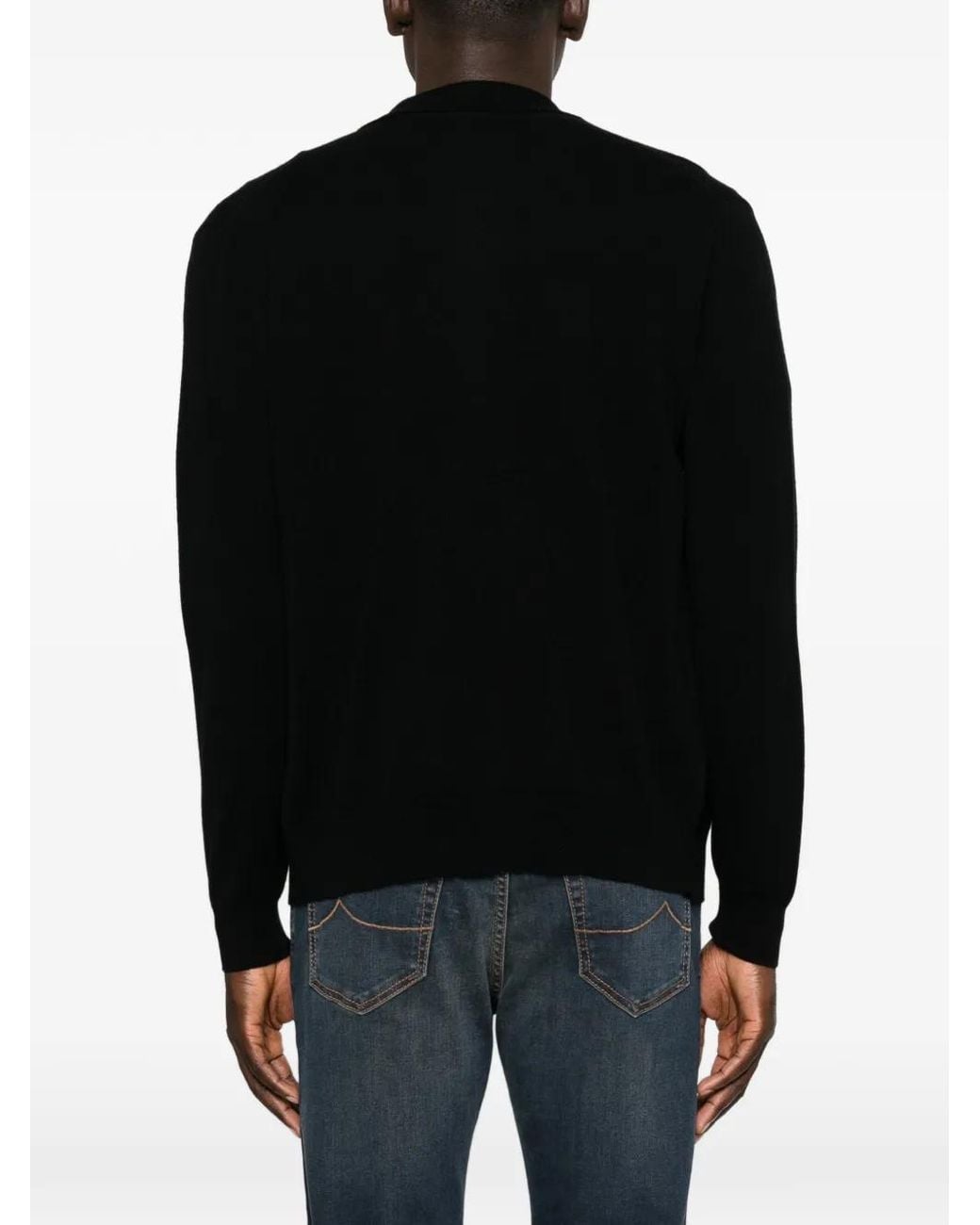 Fedeli Black Button-Up Chest-Pocket Cardigan for men