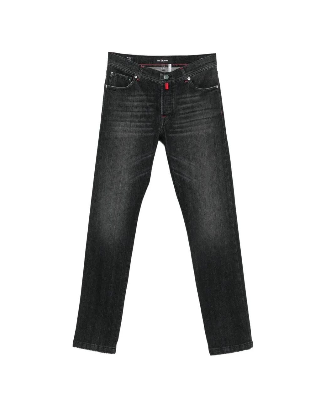 Kiton Black Washed-Finish Tapered Jeans for men