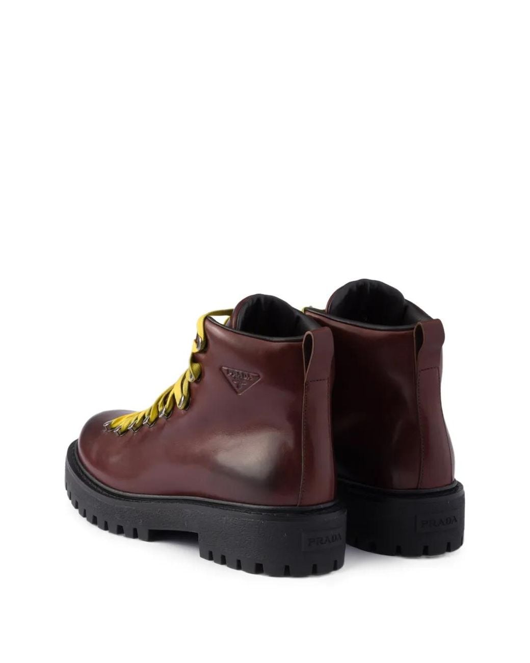 Prada Brown Antiqued Leather Lace-Up Ankle Boots for men