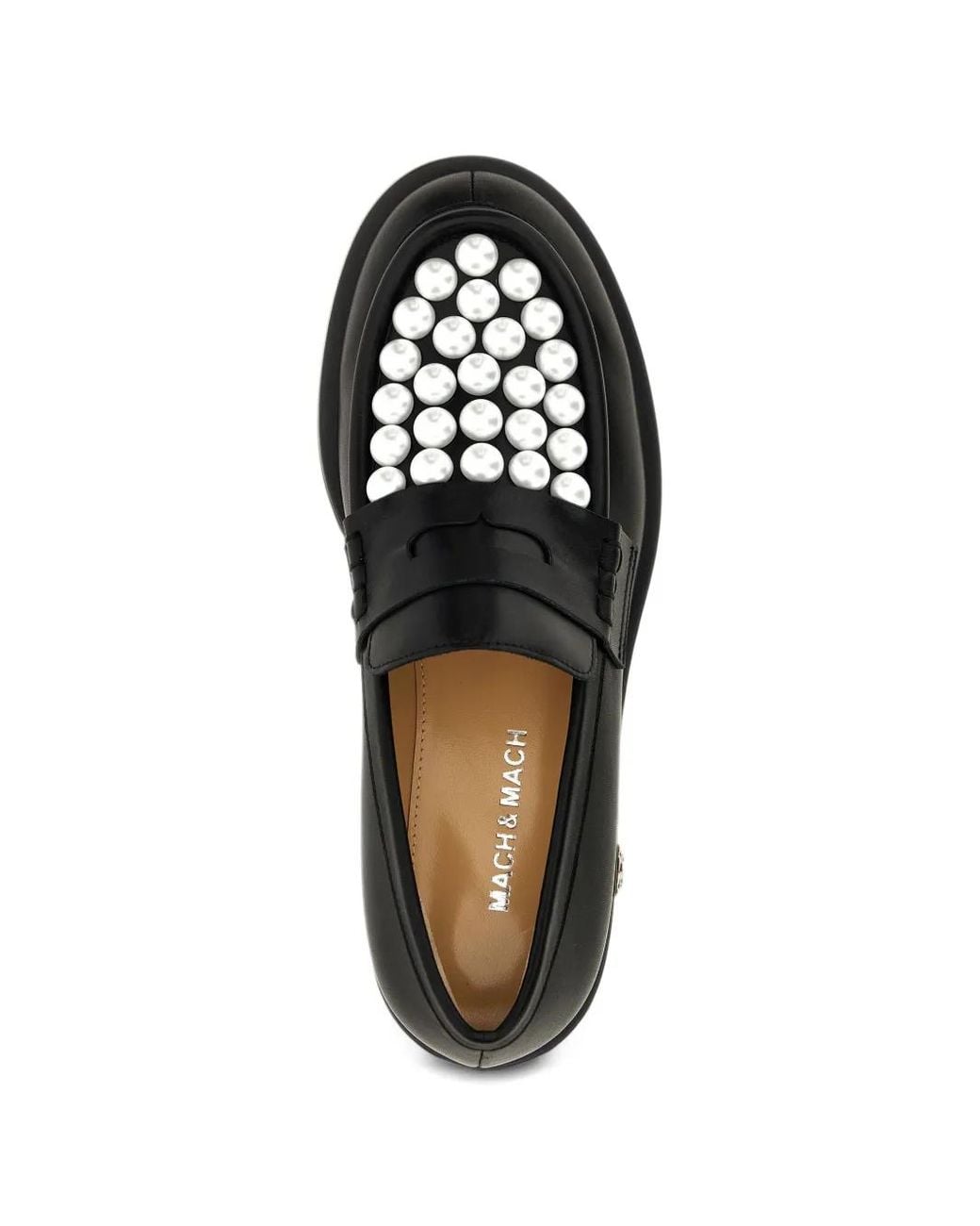 Mach & Mach Black Pearl-Embellished Leather Loafers