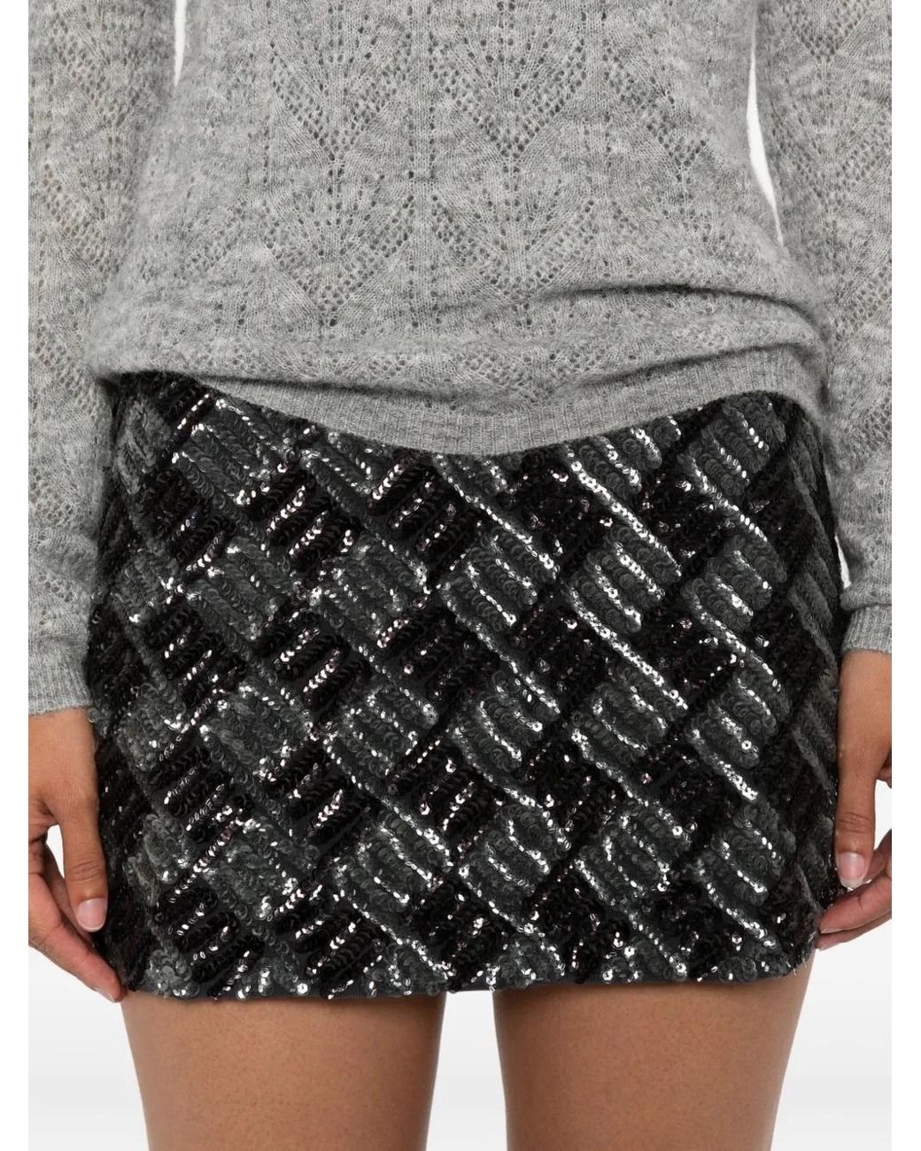 P.A.R.O.S.H. Black Sequin-Embellished Mini Skirt