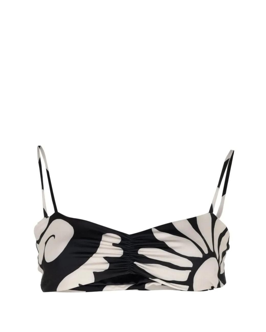 Cala De La Cruz Black Lilo Abstract-Print Ruched Bikini Top