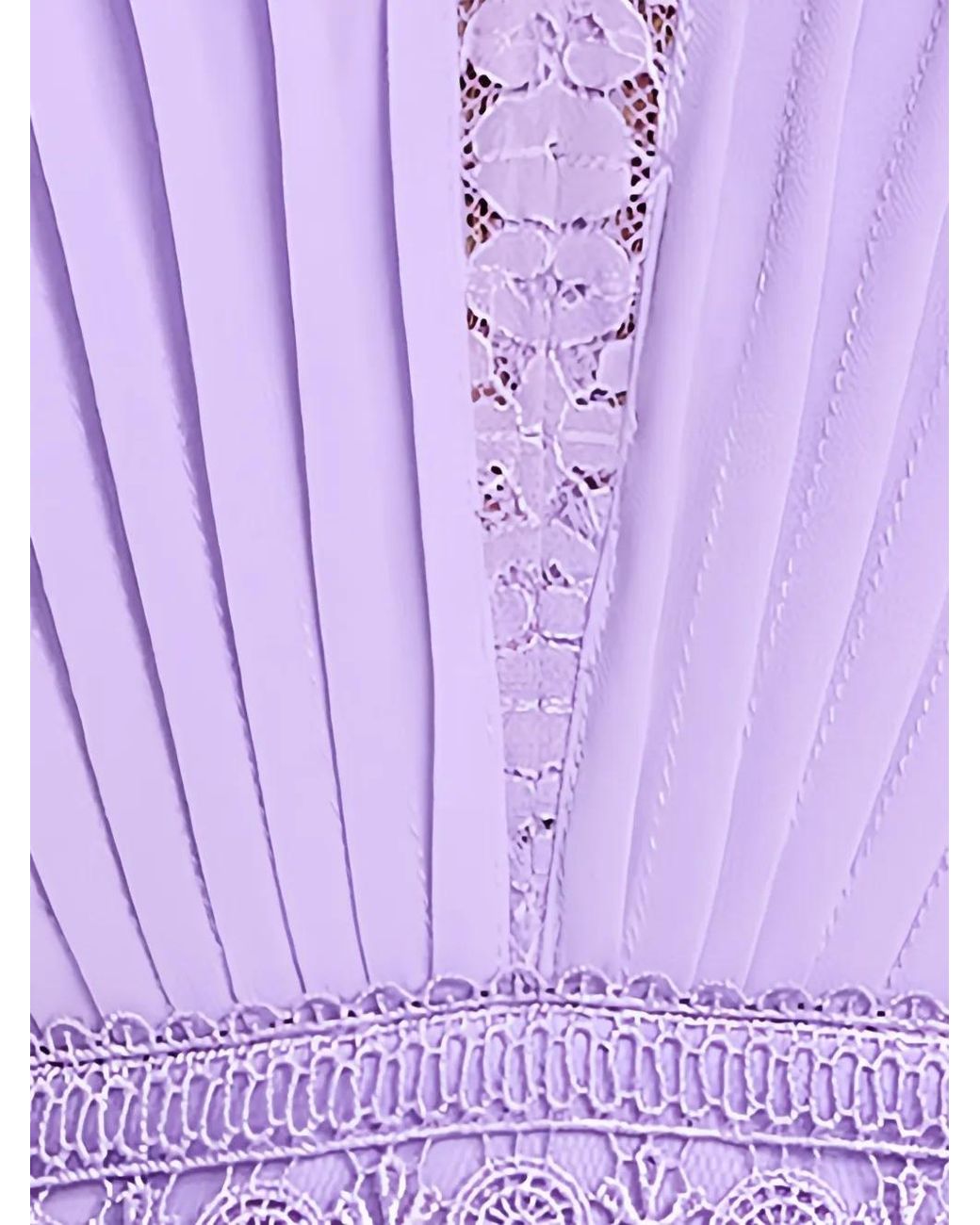 Tadashi Shoji Purple Nyssa Lace-Trimmed Pleated Midi Dress