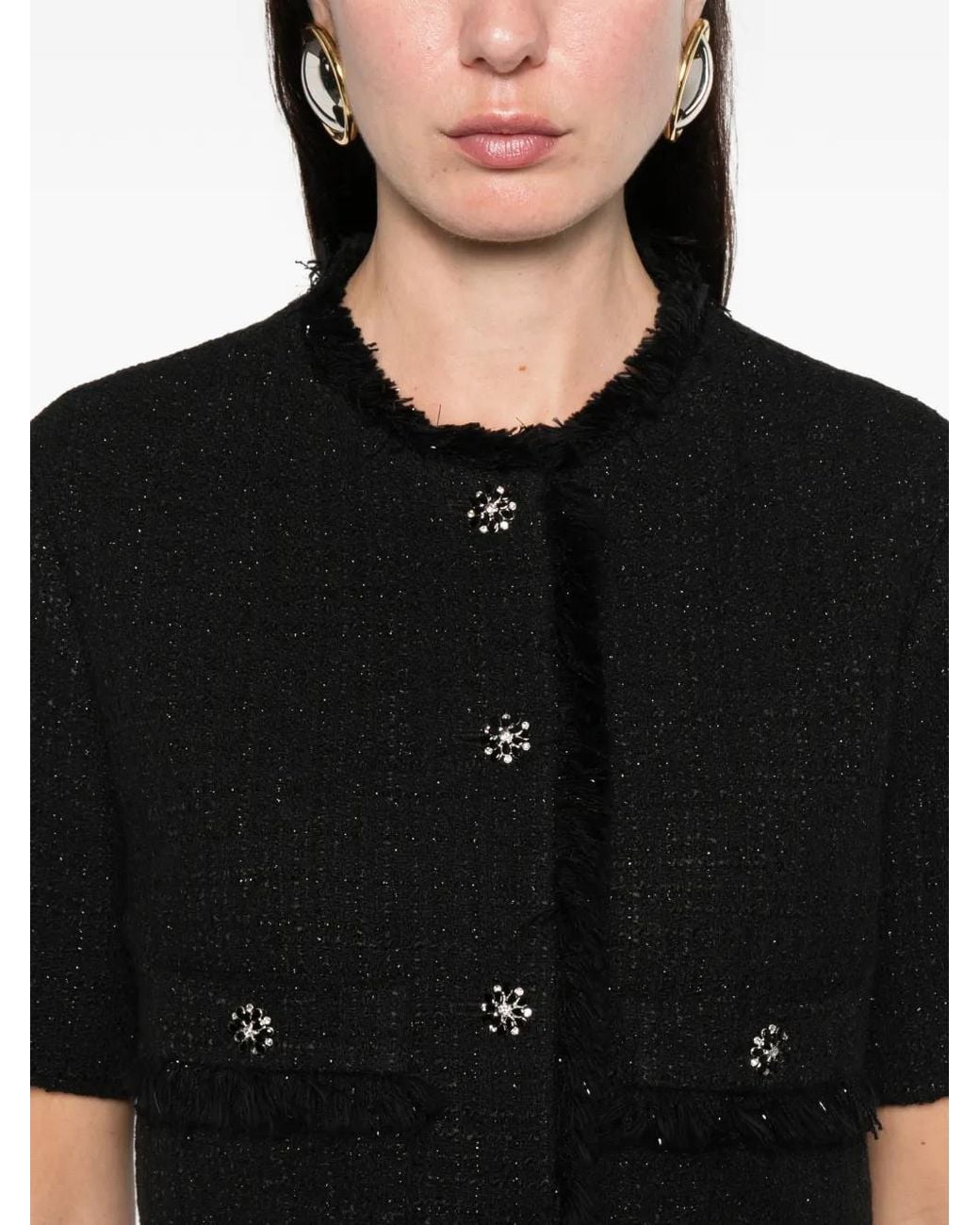 Maje Black Short Shiny Tweed Jacket