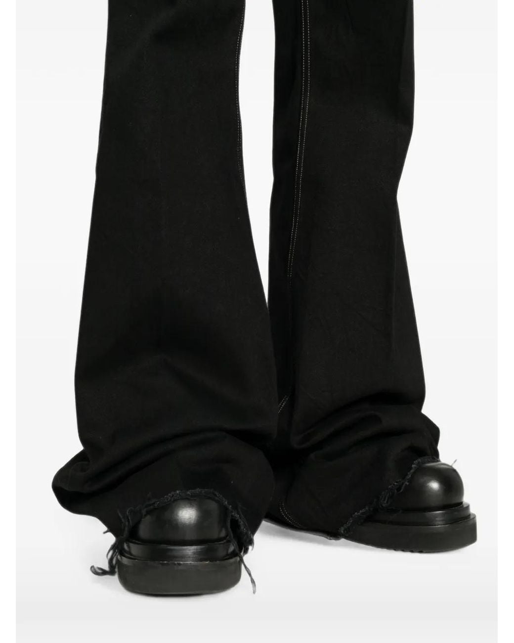 Rick Owens Black Bloan Contrast-Stitch Raw-Hem Bootcut Jeans for men