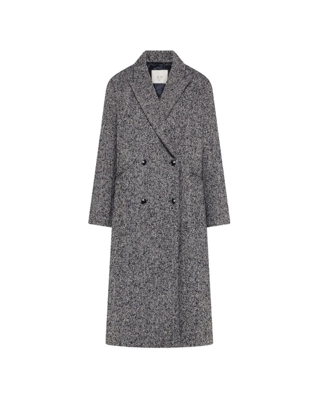 Seventy Gray Herringbone Double-Breasted Coat