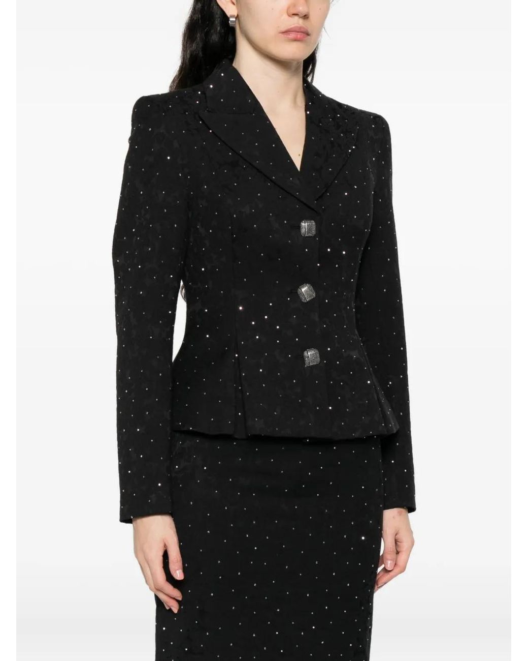 Nissa Black Embellished Button-Detail Jacket