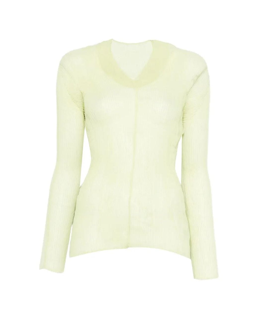 Issey Miyake Yellow V-Neck Ruffled T-Shirt