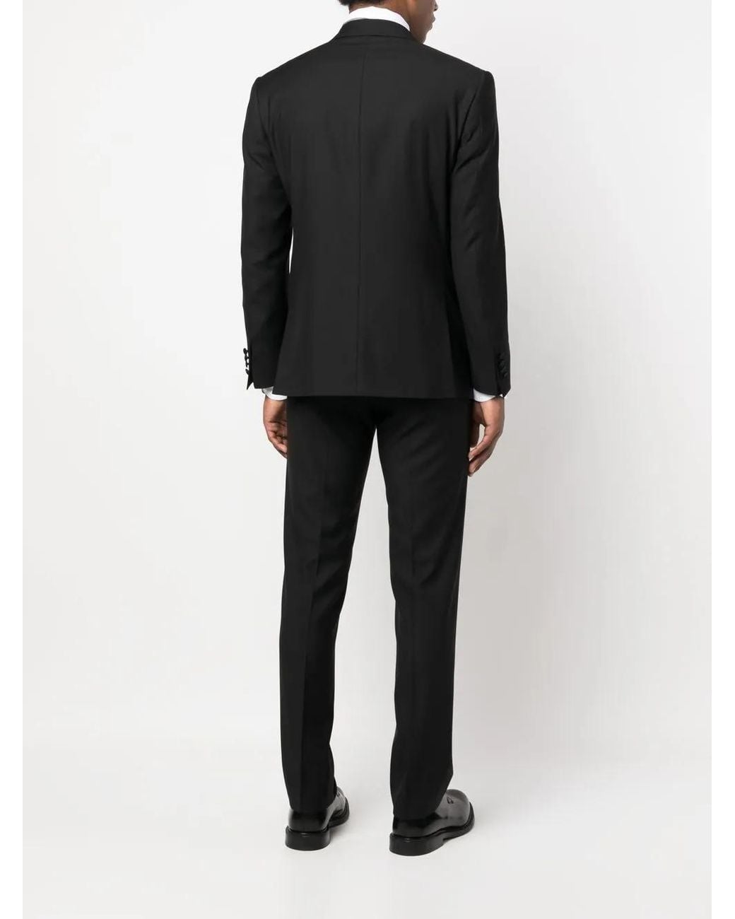 Corneliani Black Peak Lapel Single-Breasted Virgin-Wool Suit for men