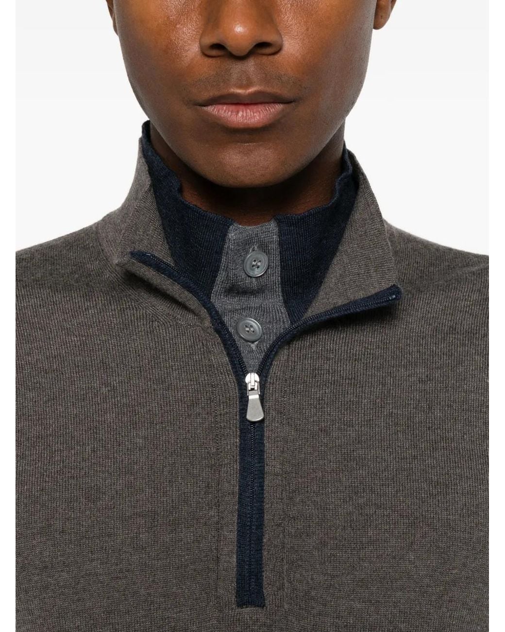 Gran Sasso Gray Quarter-Zip Mock-Neck Long-Sleeve Polo Shirt for men