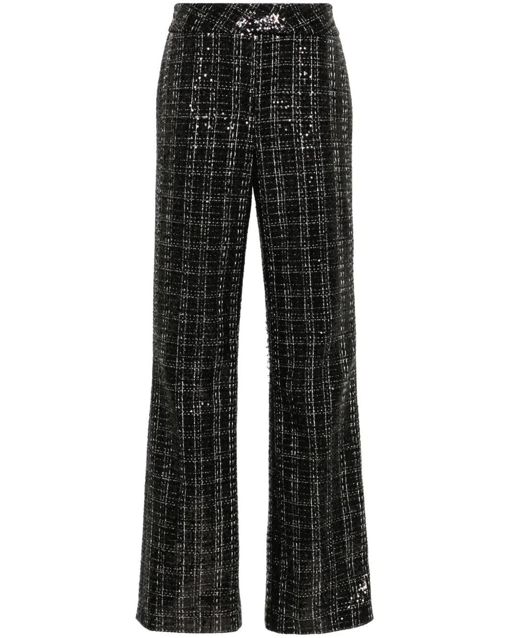Genny Black Sequinned Plaid Trousers