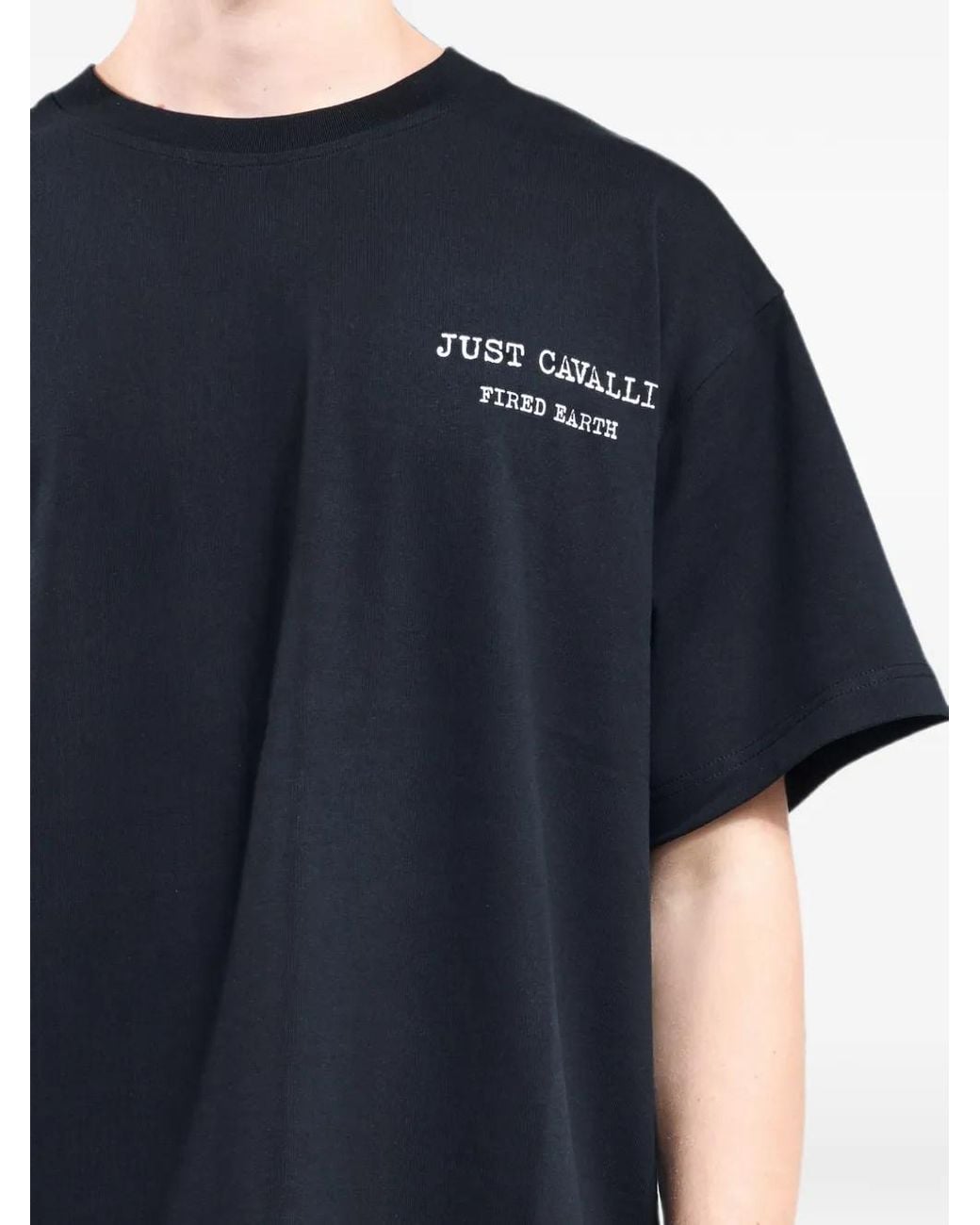 Just Cavalli Blue Logo-Print Deer-Graphic T-Shirt for men