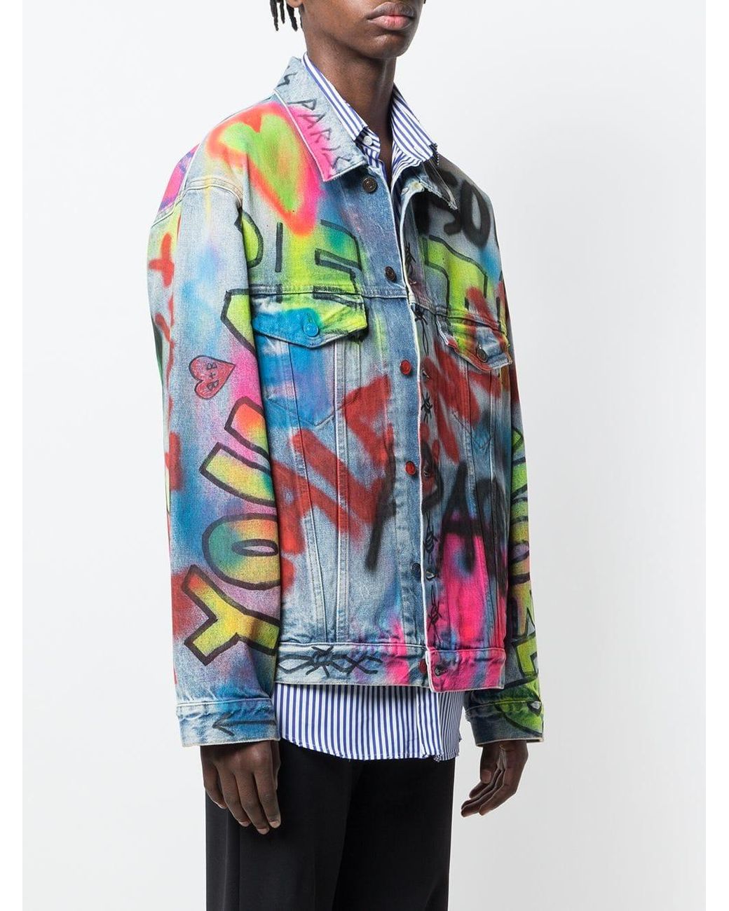 Balenciaga Exclusive To Farfetch - Graffiti Denim Jacket in Blue