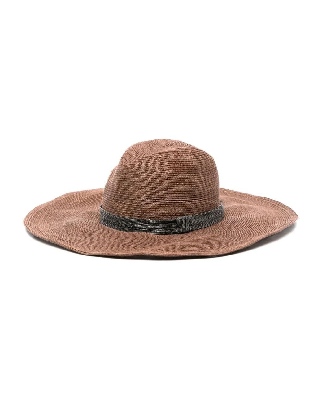 Brunello Cucinelli Brown Ribbon-Trim Interwoven Sun Hat