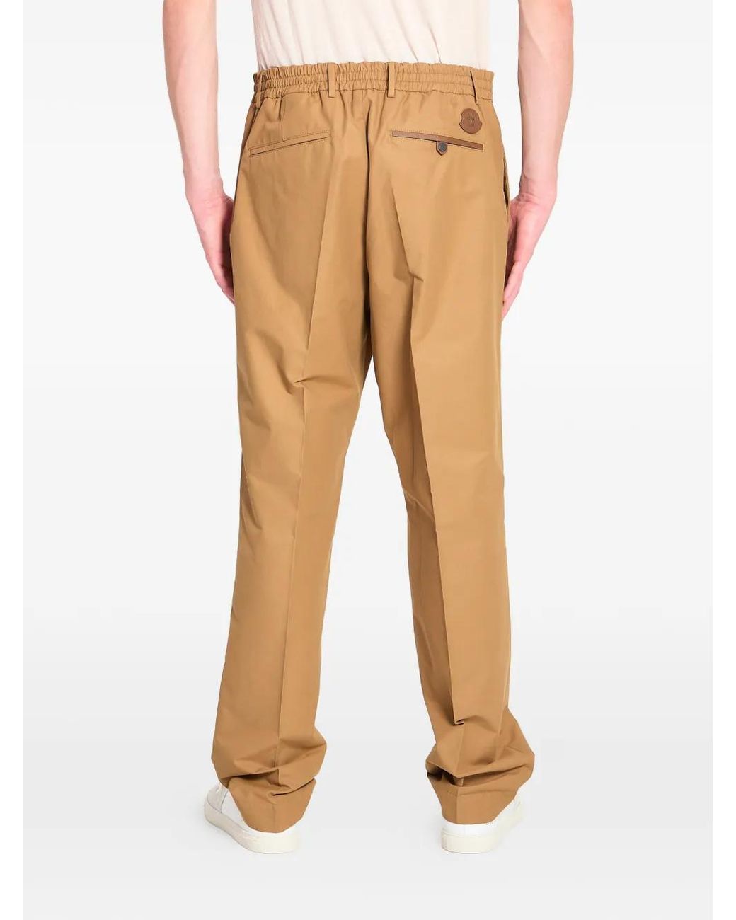 Moncler Natural Drawstring Leather Logo Patch Trousers for men