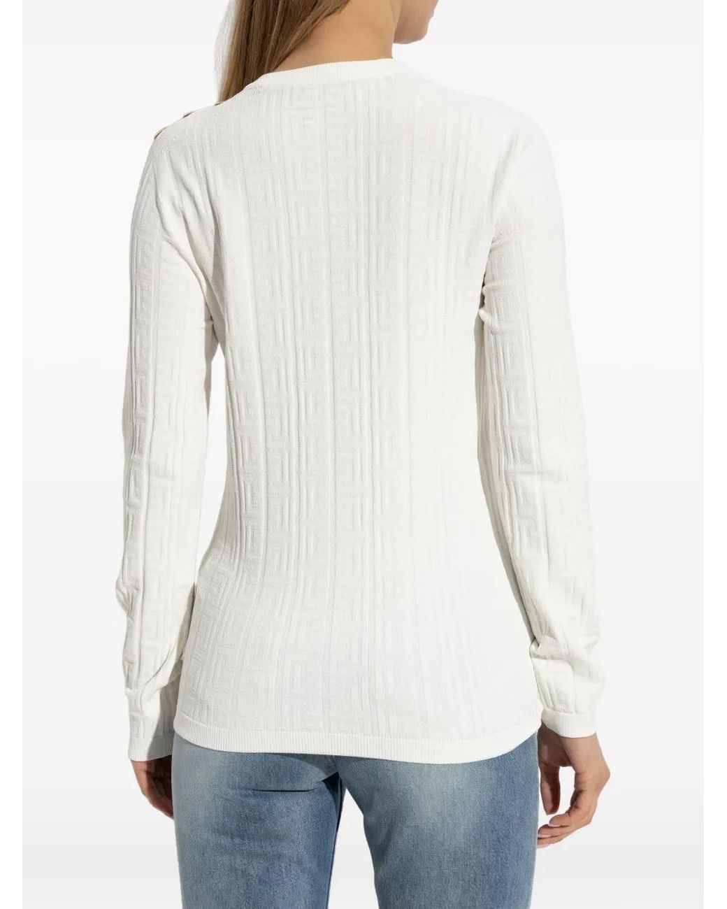 Balmain White Button-Detail Long-Sleeve Jumper