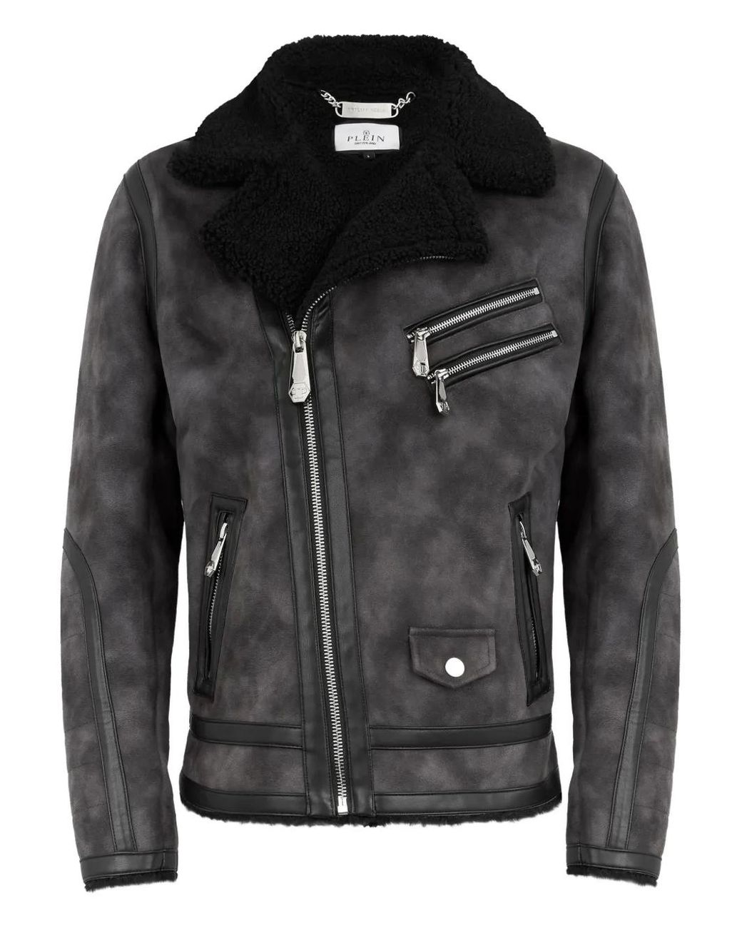 Philipp Plein Black Zip-Up Biker Jacket for men