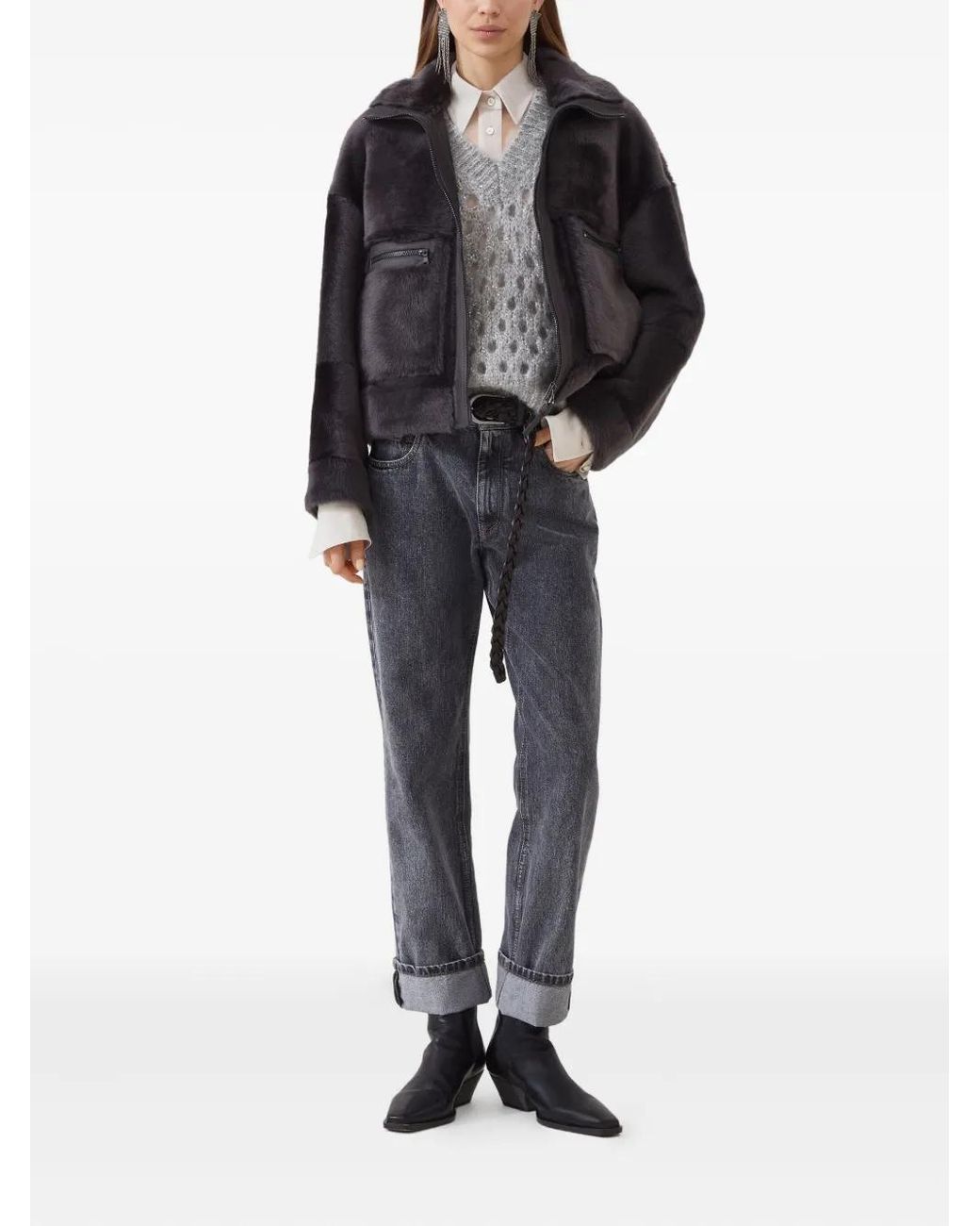Brunello Cucinelli Gray Five-Pocket Cuffed Jeans
