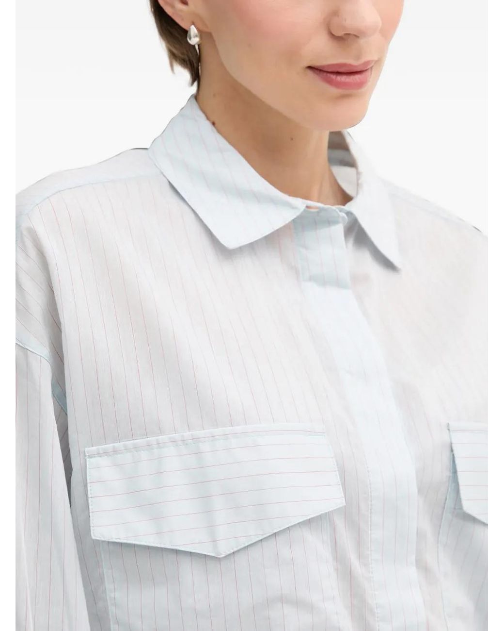 Benetton White Striped Flap-Pocket Shirt