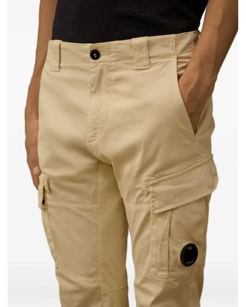 C P Company Natural Stretch Sateen Ergonomic Lens Cargo Trousers for men