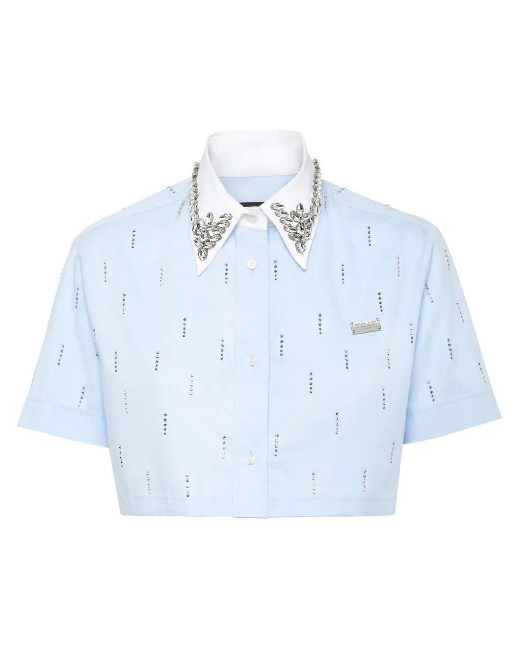 Philipp Plein Blue Cropped Shirt