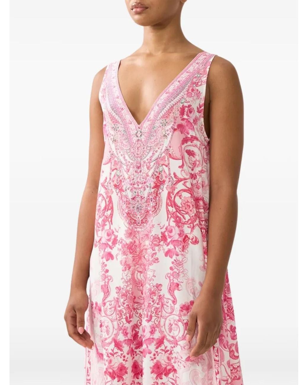 Camilla Pink Floral-Print Silk Jumpsuit
