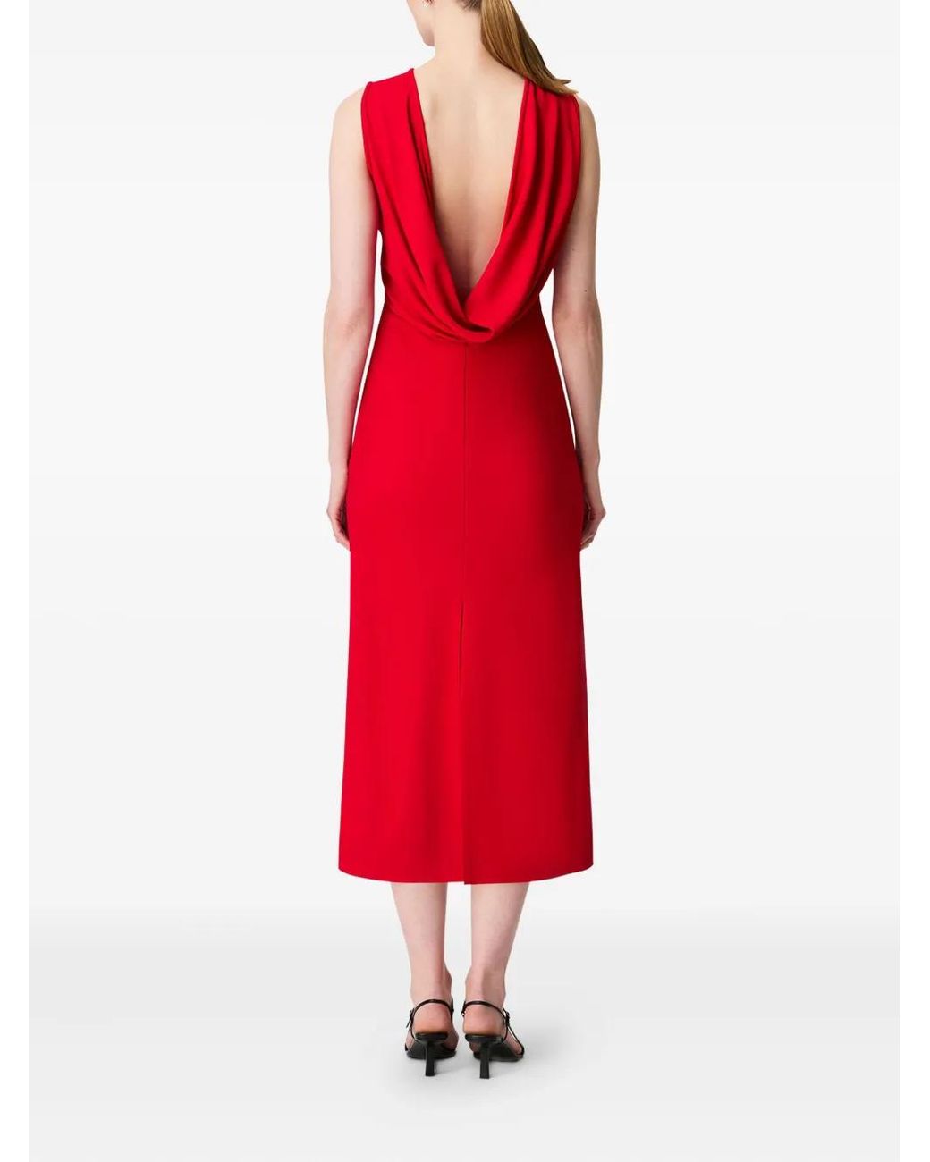 Another Tomorrow Red Cowl-Back Midi Dress