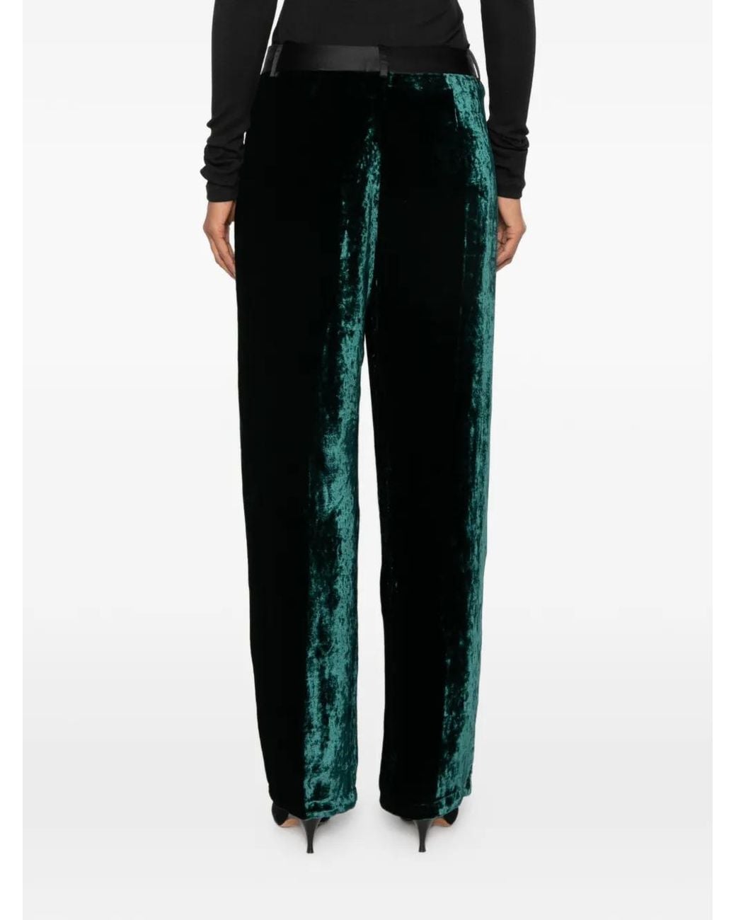 Forte_forte Black Crushed-Velvet Wide-Leg Trousers