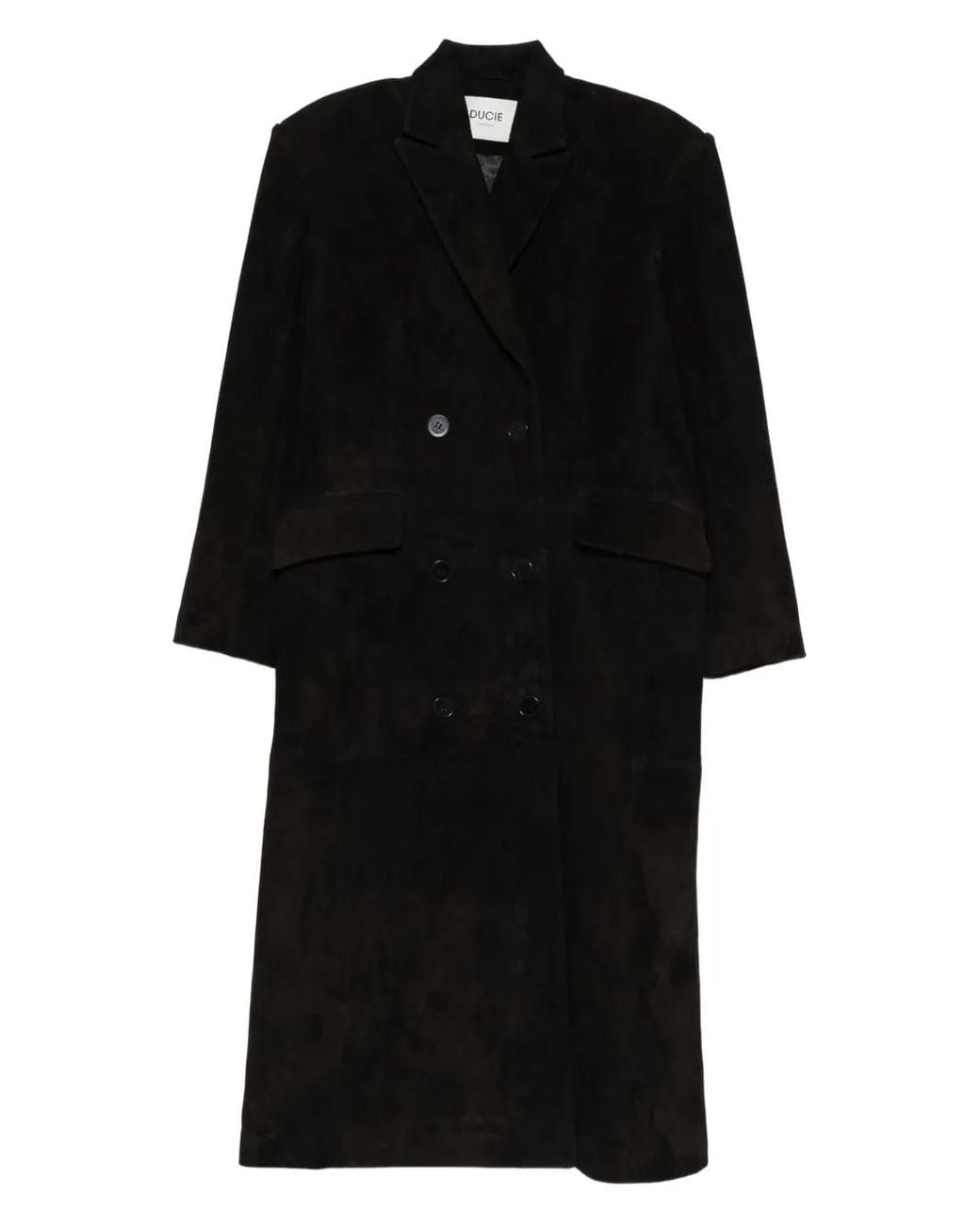 DUCIE Black Aggie Double-Breasted Leather Coat