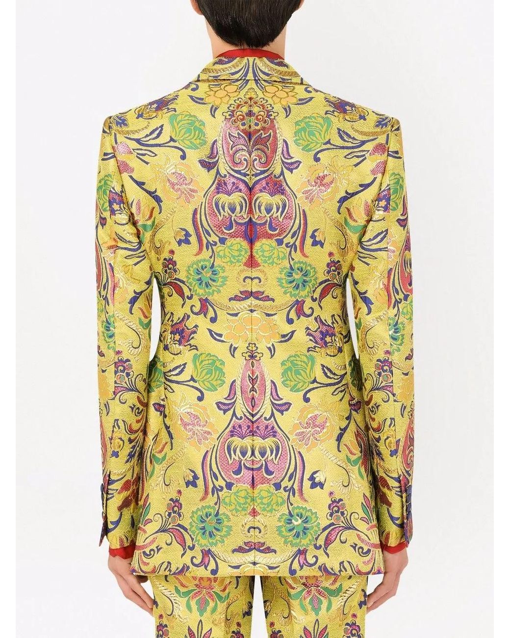 Dolce & Gabbana Yellow Patterned Jacquard Suit Jacket for men
