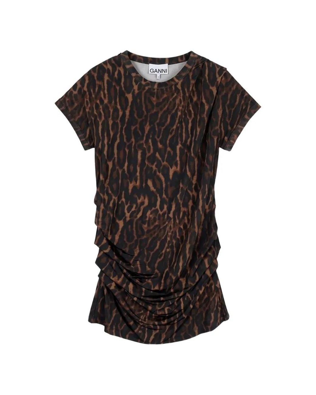 Ganni Black Leopard-Print Draped Blouse