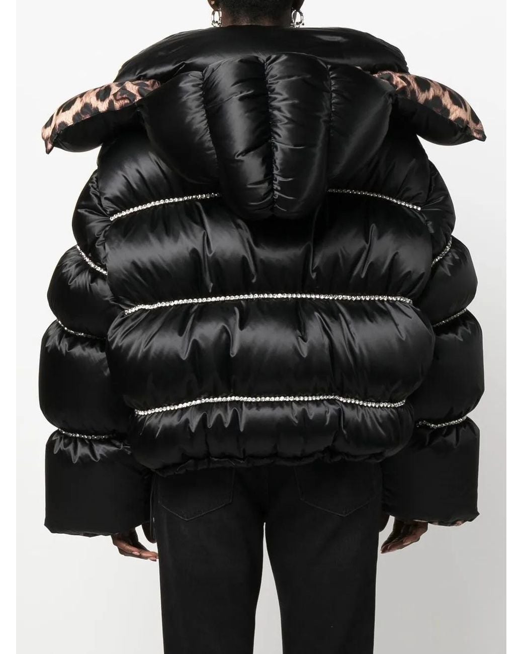 Philipp Plein Black Flame Embellished Oversized Puffer Jacket