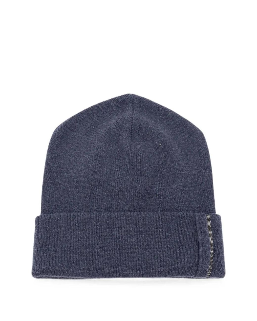 Brunello Cucinelli Blue Cashmere Rib Knit Monili Beanie Hat
