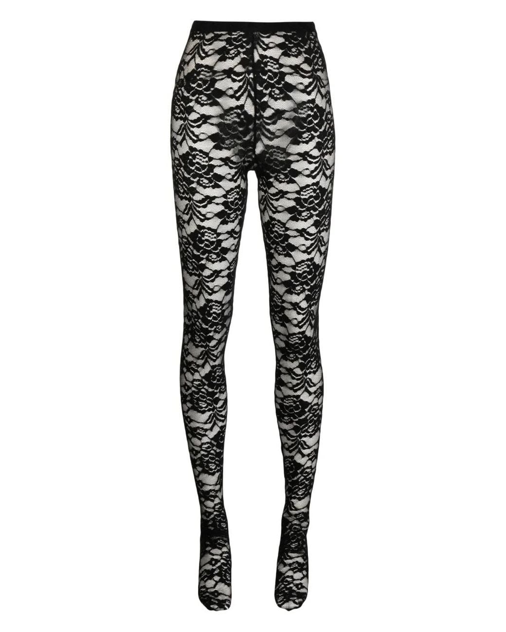 we11done Black Lace-Pattern Slim Tights