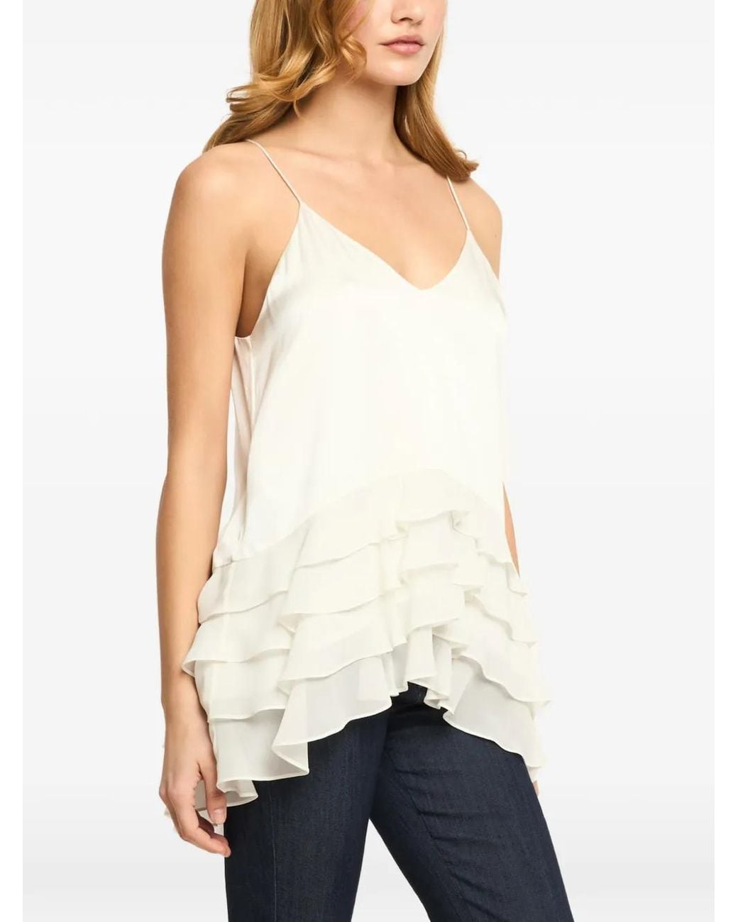 Cinq À Sept White Ruffled V-Neck Top