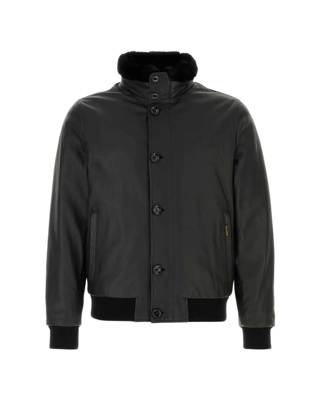 Moorer Black Cleros Leather Bomber Jacket for men
