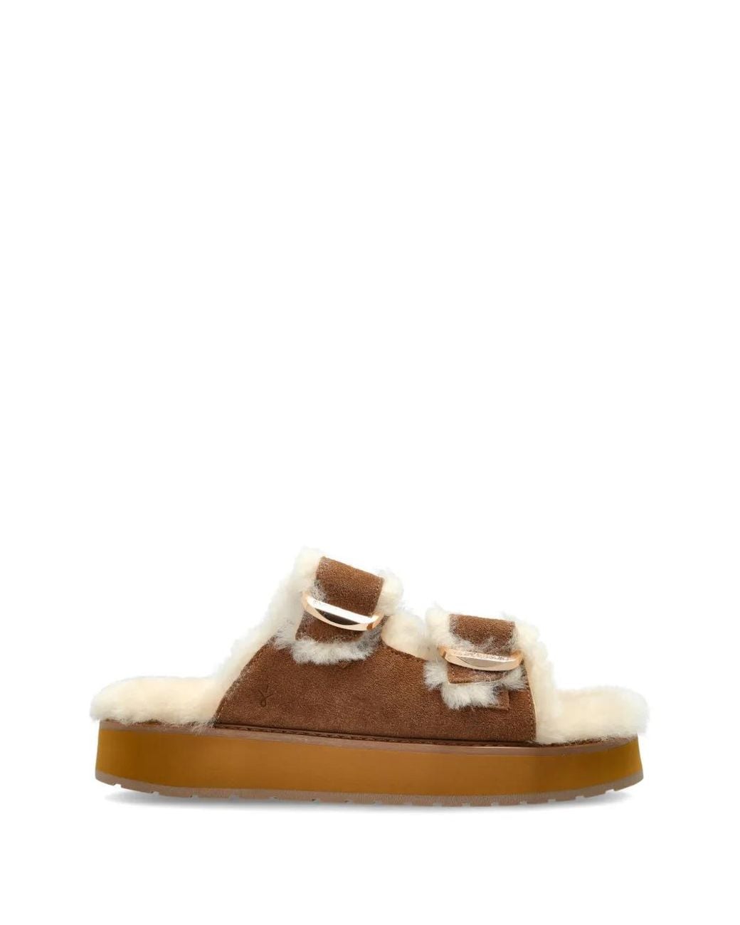 EMU Brown Cabello Shearling-Trim Platform Sandals