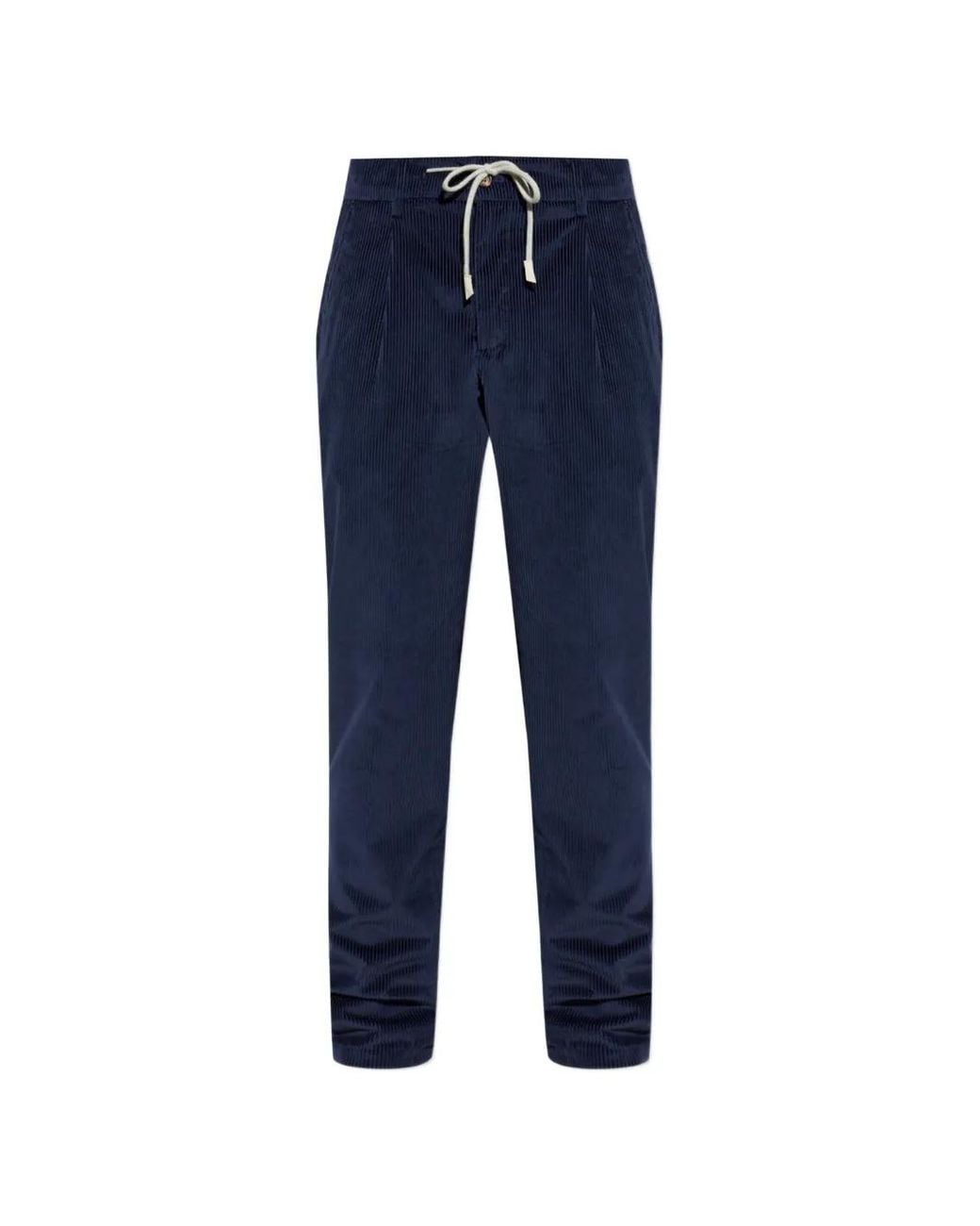 Eleventy Blue Pleated Corduroy Trousers for men