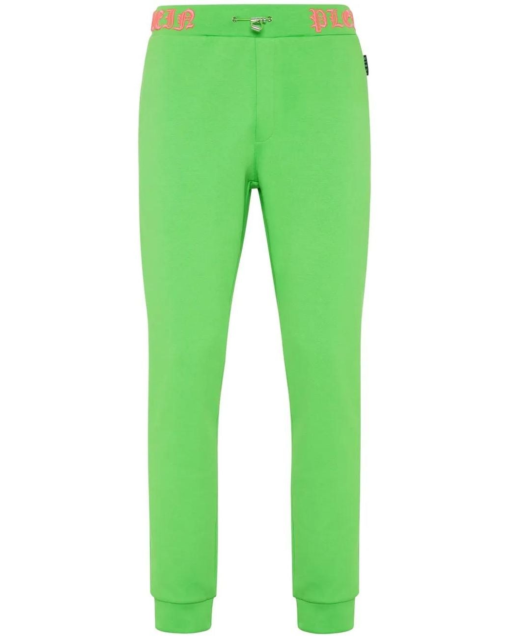 Philipp Plein Green Skull And Bones Logo-Waistband Track Pants for men