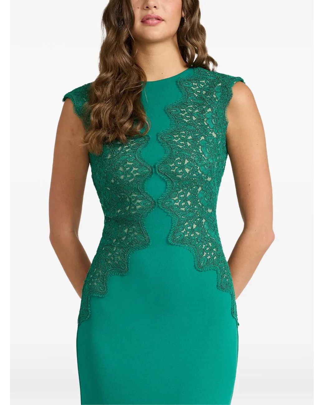 Tadashi Shoji Green Lace-Details Maxi Dress