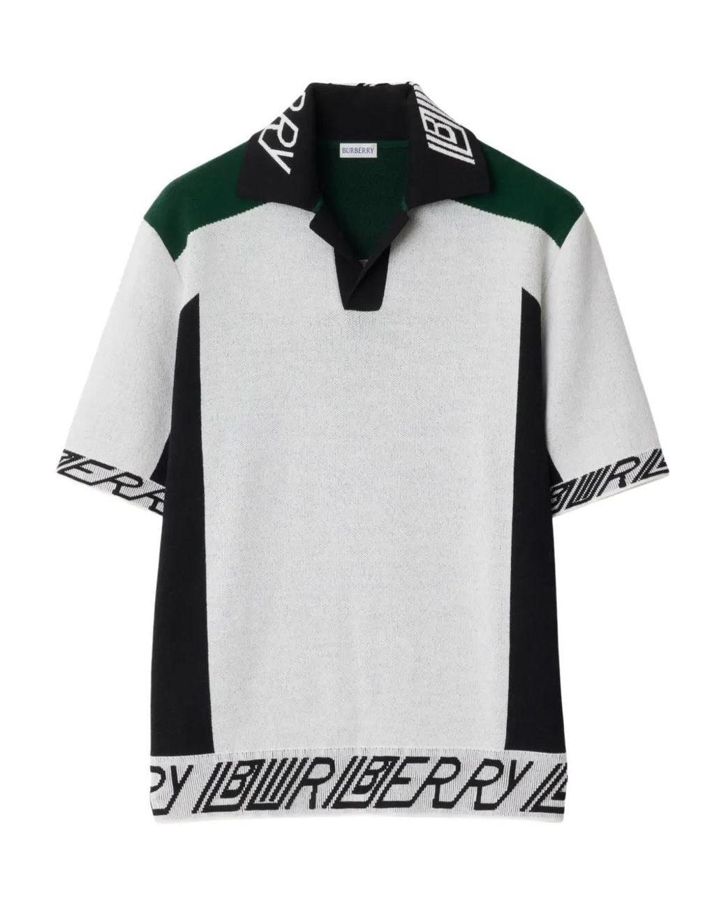 Burberry Black Logo Trim Wool Polo Shirt for men