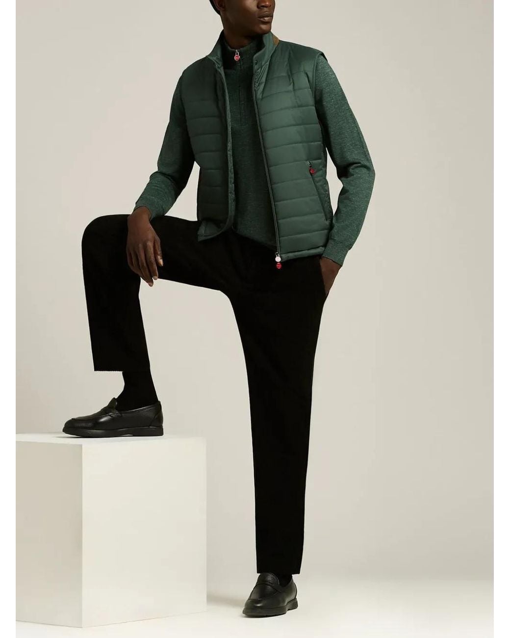 Kiton Green Zip-Neck Sweater for men